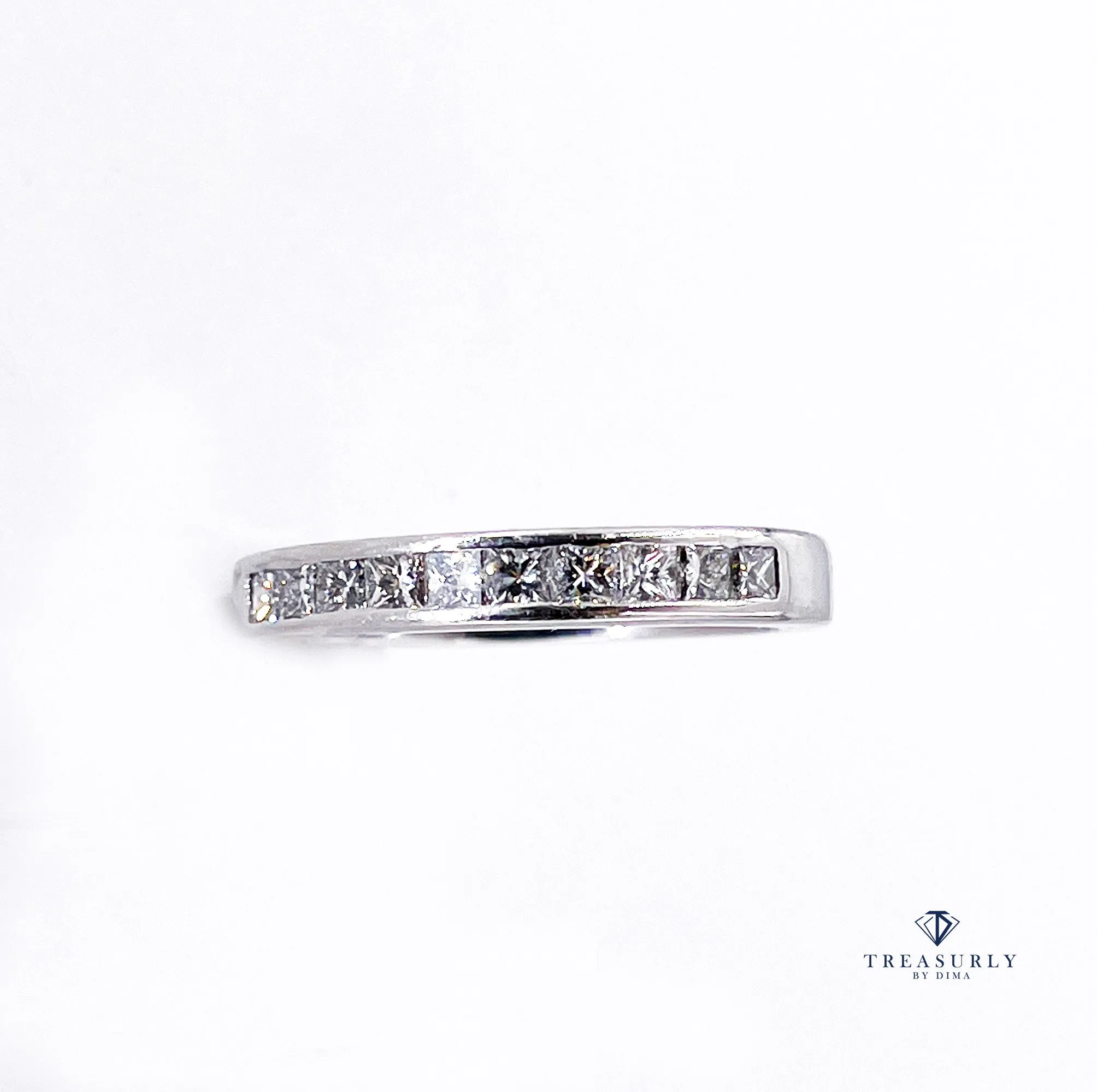 0.50ct Princess cut Diamond Halfway Channel Set Wedding Platinum Band Ring