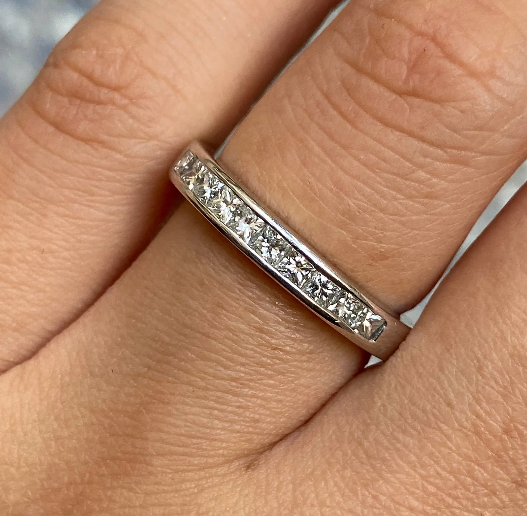 0.50ct Princess cut Diamond Halfway Channel Set Wedding Platinum Band Ring