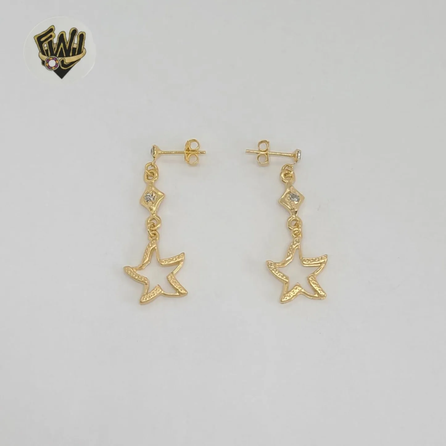 (1-1225-2) Gold Laminate - Star Long Earrings - BGO