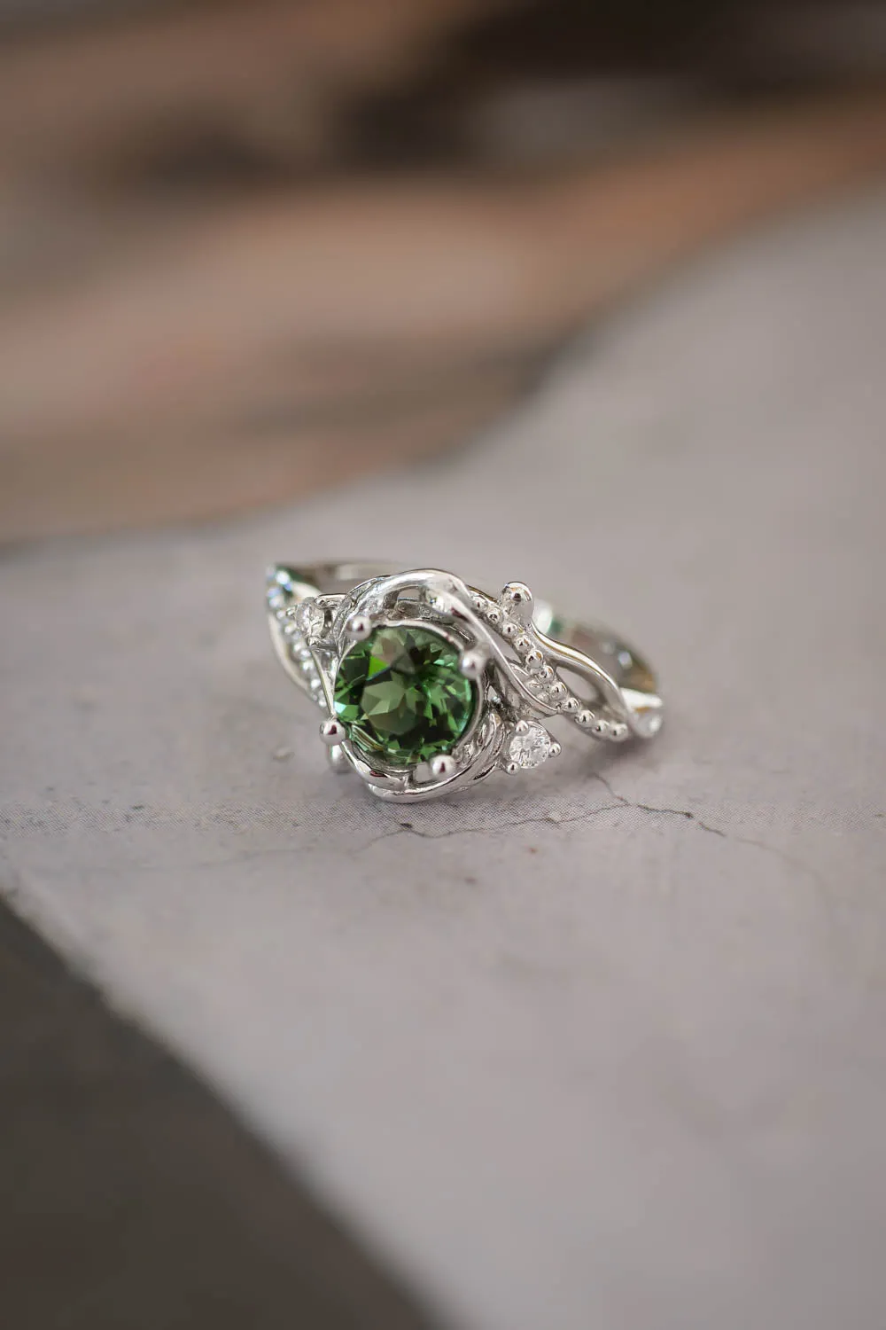 1 carat green tourmaline bridal ring set / Undina