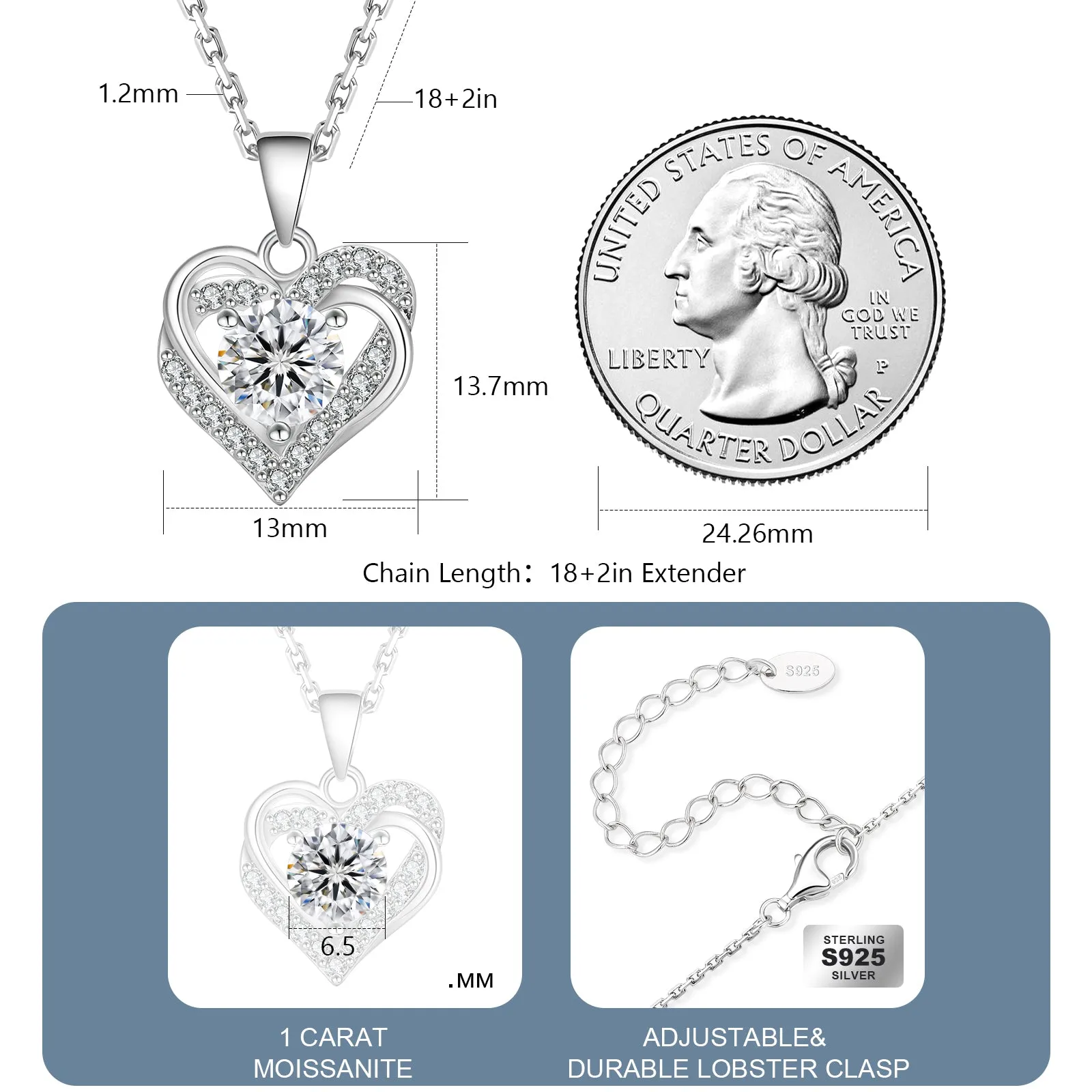 1.0 Carats VVS1 Moissanite Pendant Necklace for Women 0393