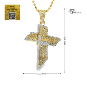 10K Gold 0.82 CTW Diamond Cross With Butterfly Charm