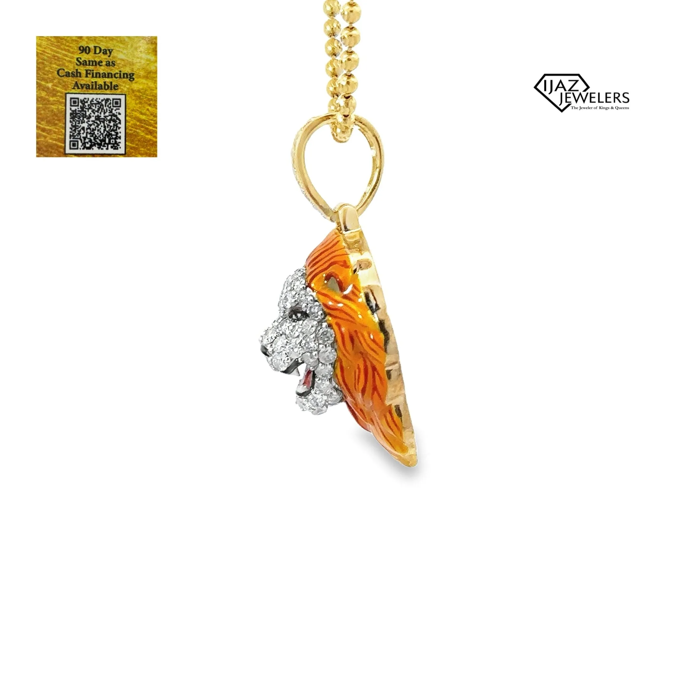 10K Gold 1.44 CTW Diamond Lion Charm With Colored Enamel