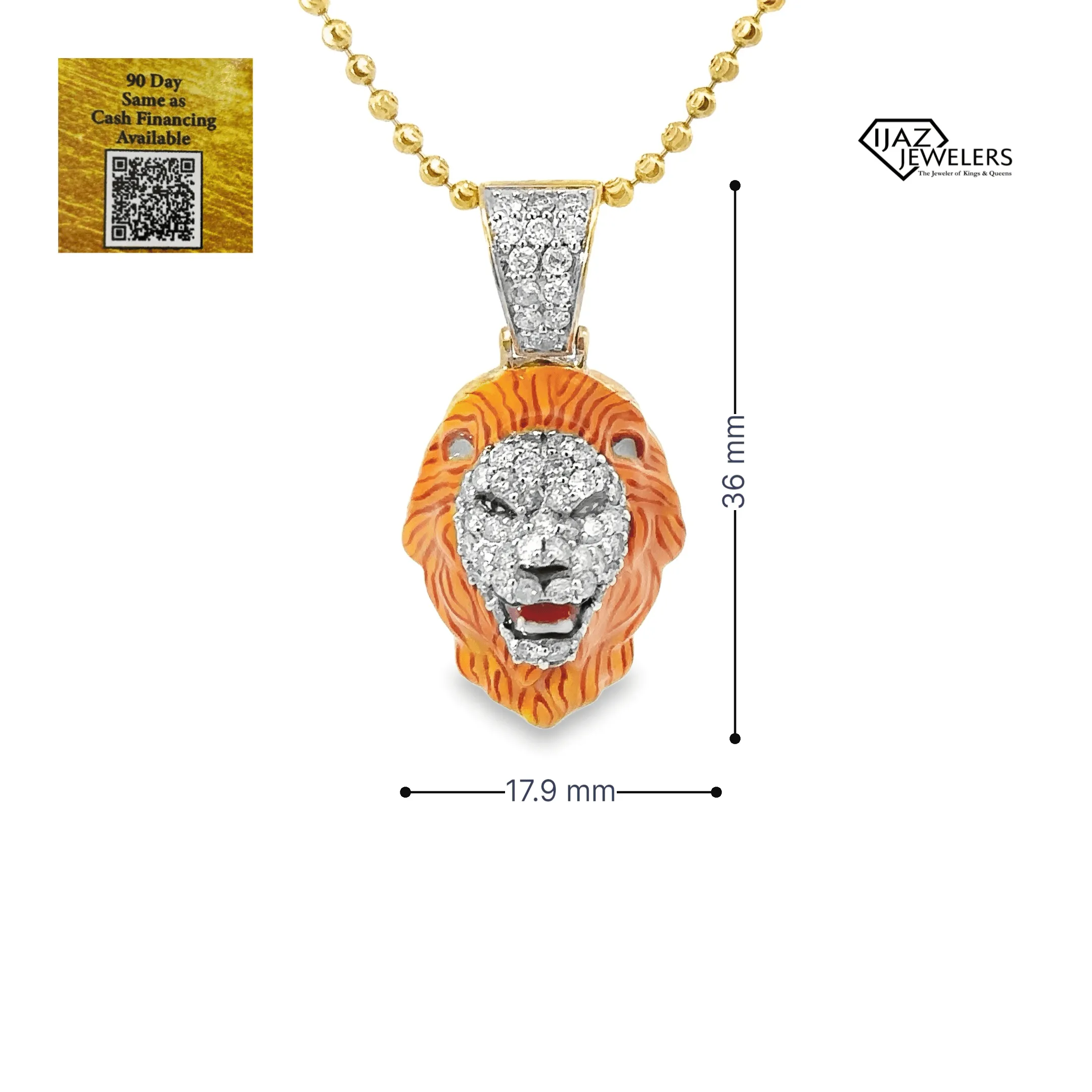 10K Gold 1.44 CTW Diamond Lion Charm With Colored Enamel