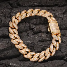 12mm Micro-inlay 3D Iced Cuban Link Bracelet in Gold Plating