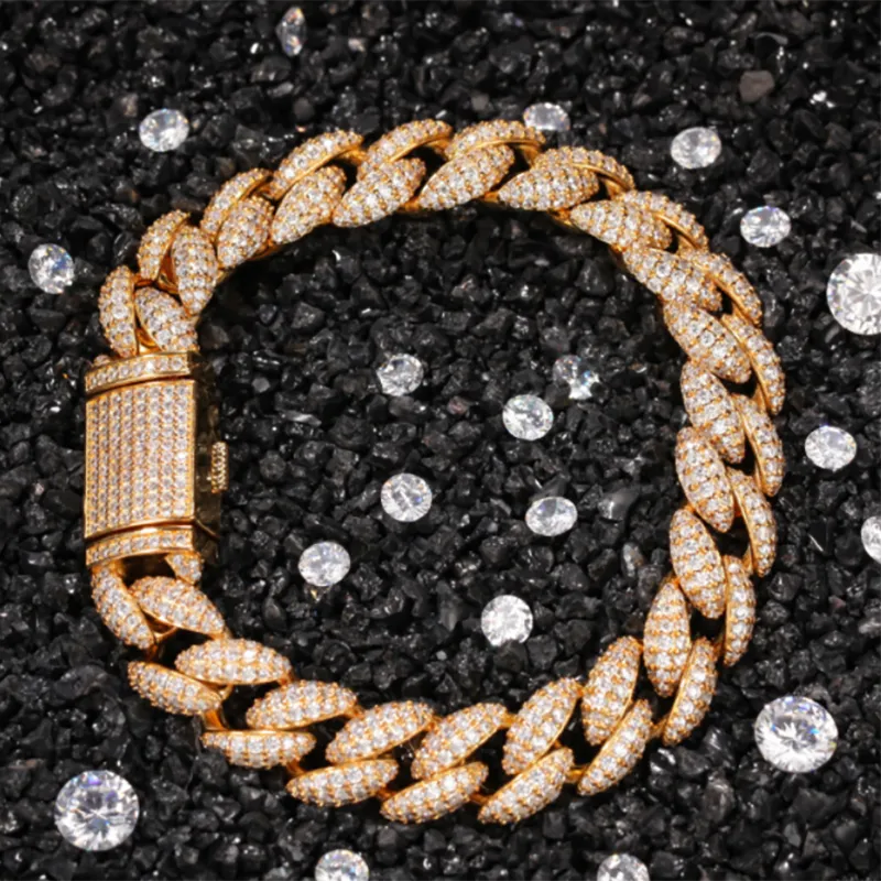 12mm Micro-inlay 3D Iced Cuban Link Bracelet in Gold Plating