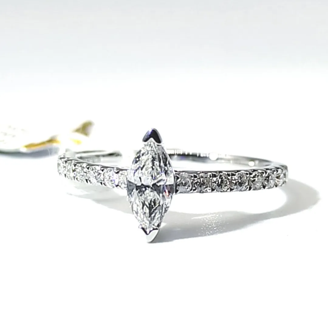 1.3ctw Marquis Diamond Engagement Ring 14K White Gold