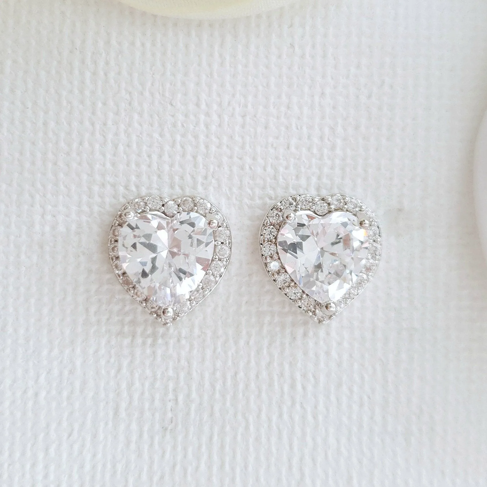 14K Gold Cubic Zirconia Heart Earrings Studs -Diana