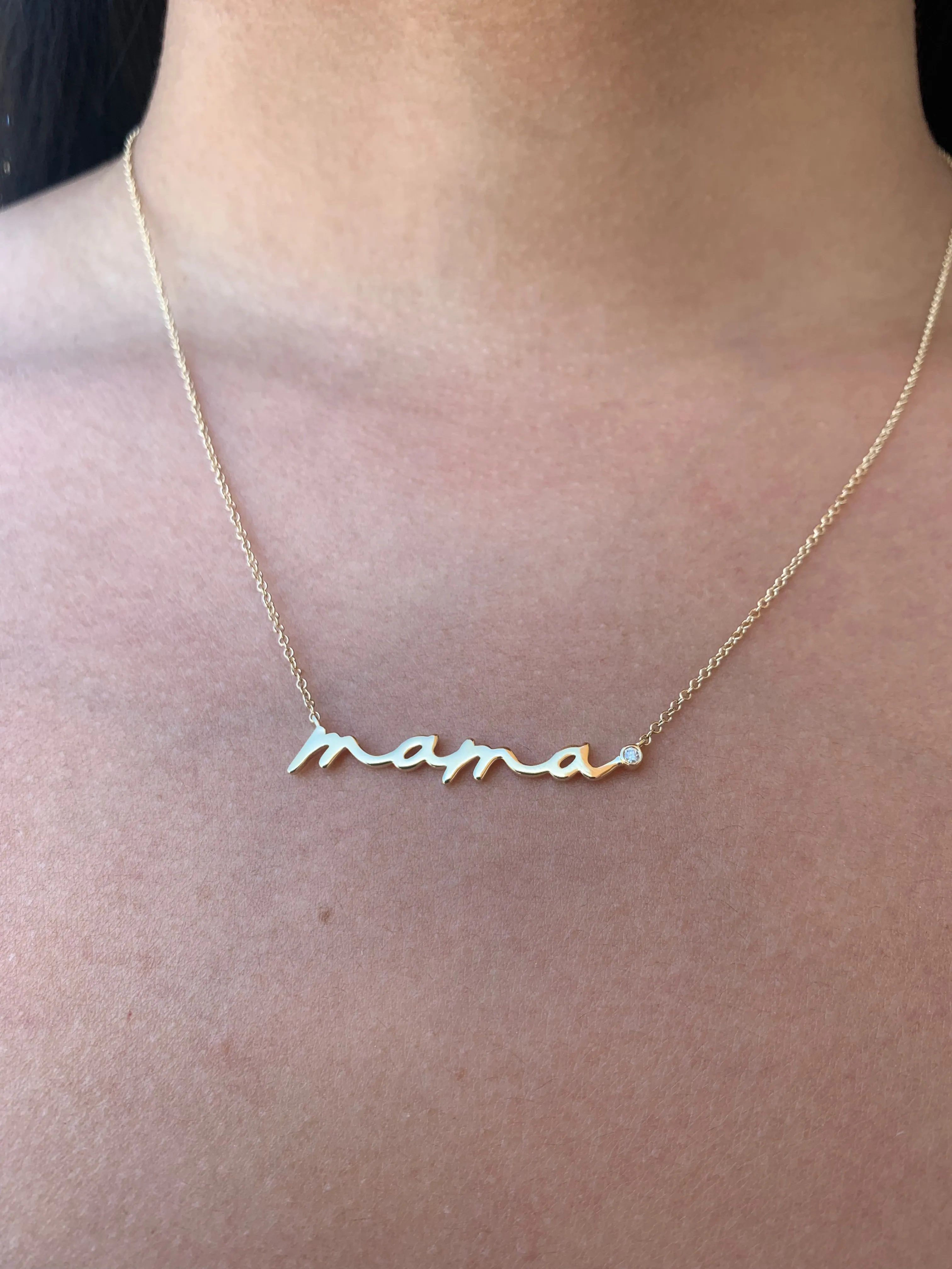 14k Gold Cursive Mama Diamond Pendant