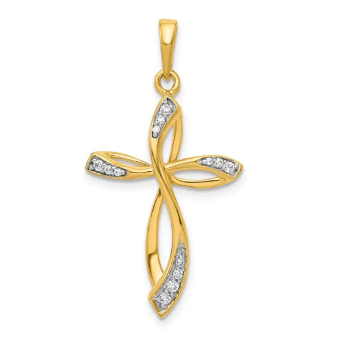 14K Yellow Gold Lab Diamond Cross Pendant