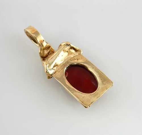 14kt Gold Red Coral Diamond Pendant