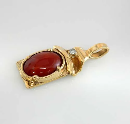 14kt Gold Red Coral Diamond Pendant