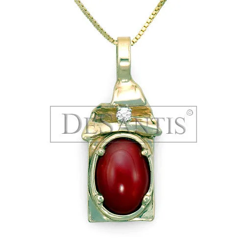 14kt Gold Red Coral Diamond Pendant