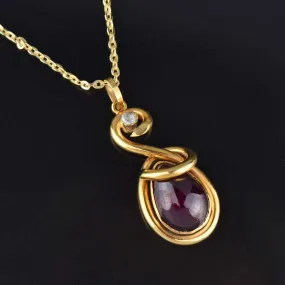 15K Gold Garnet Diamond Locket Snake Pendant Victorian