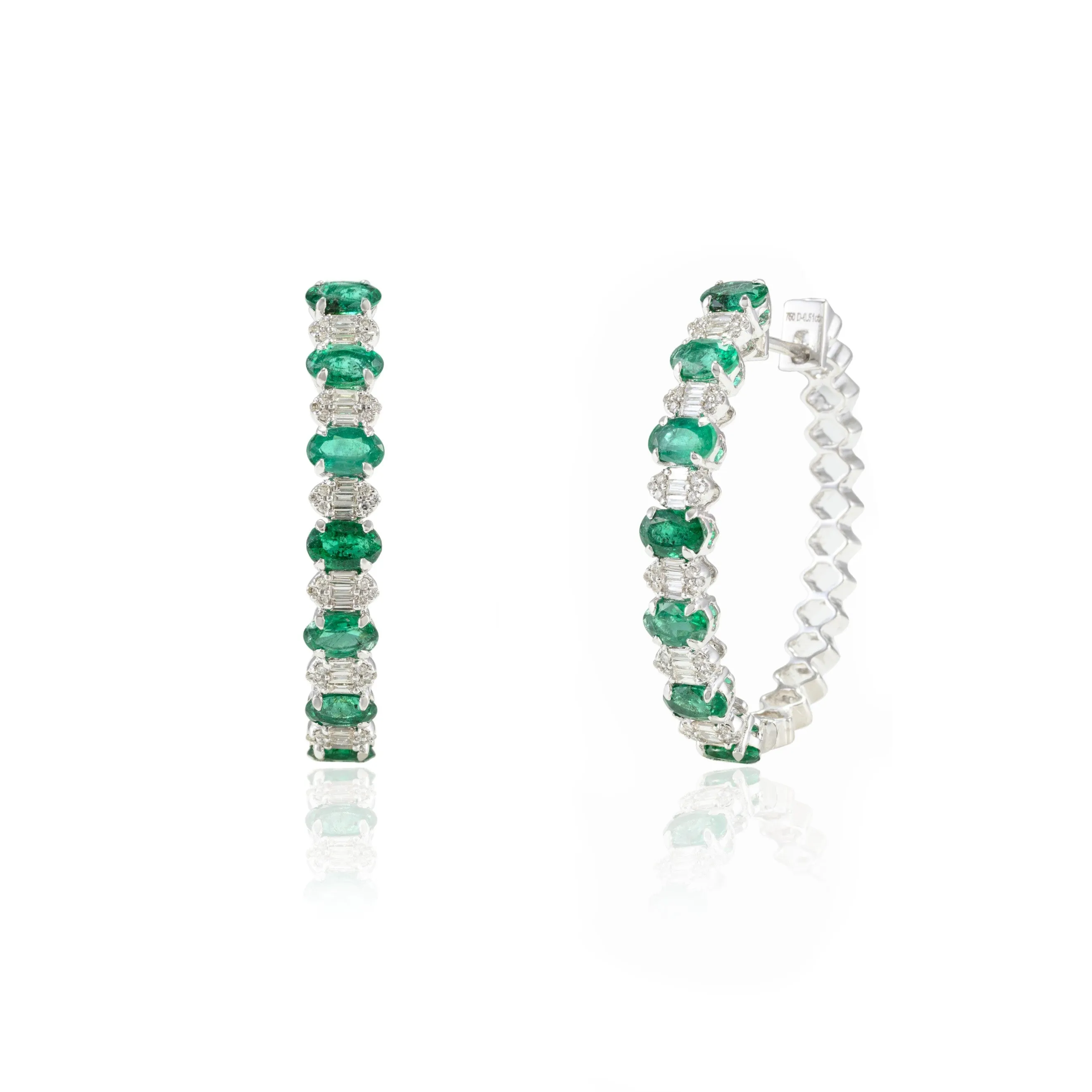 18K Gold Emerald & Diamond Designer Hoops