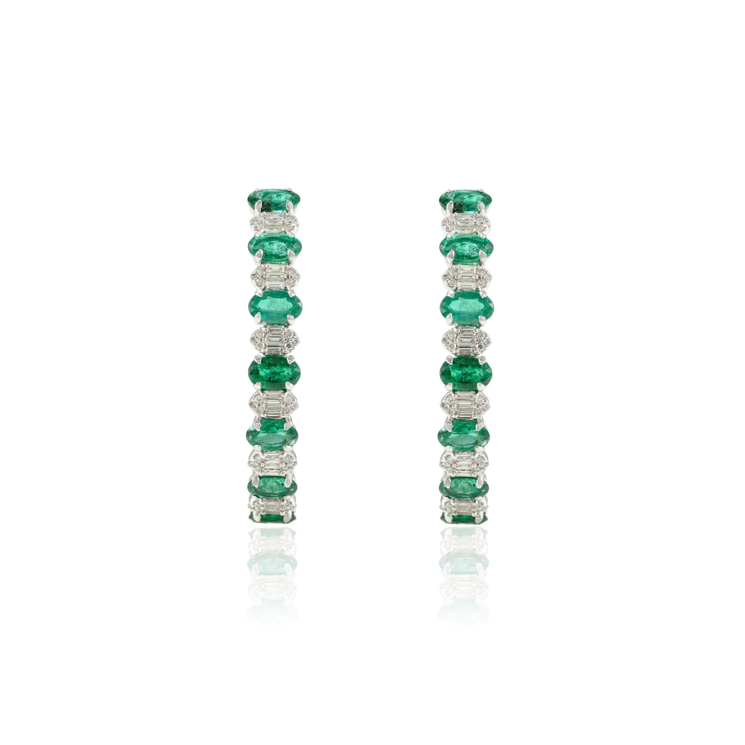 18K Gold Emerald & Diamond Designer Hoops