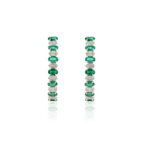 18K Gold Emerald & Diamond Designer Hoops