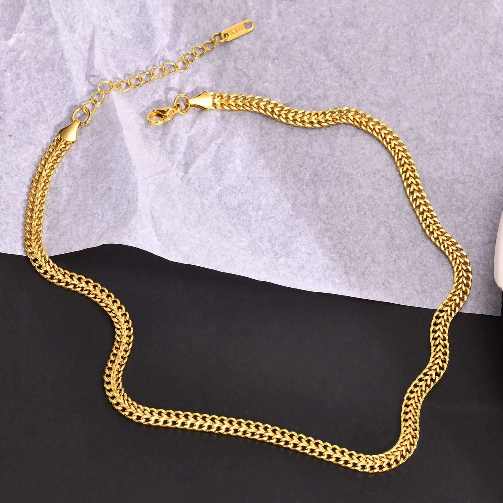 18K Gold Plated Double Row Women Chain Necklace