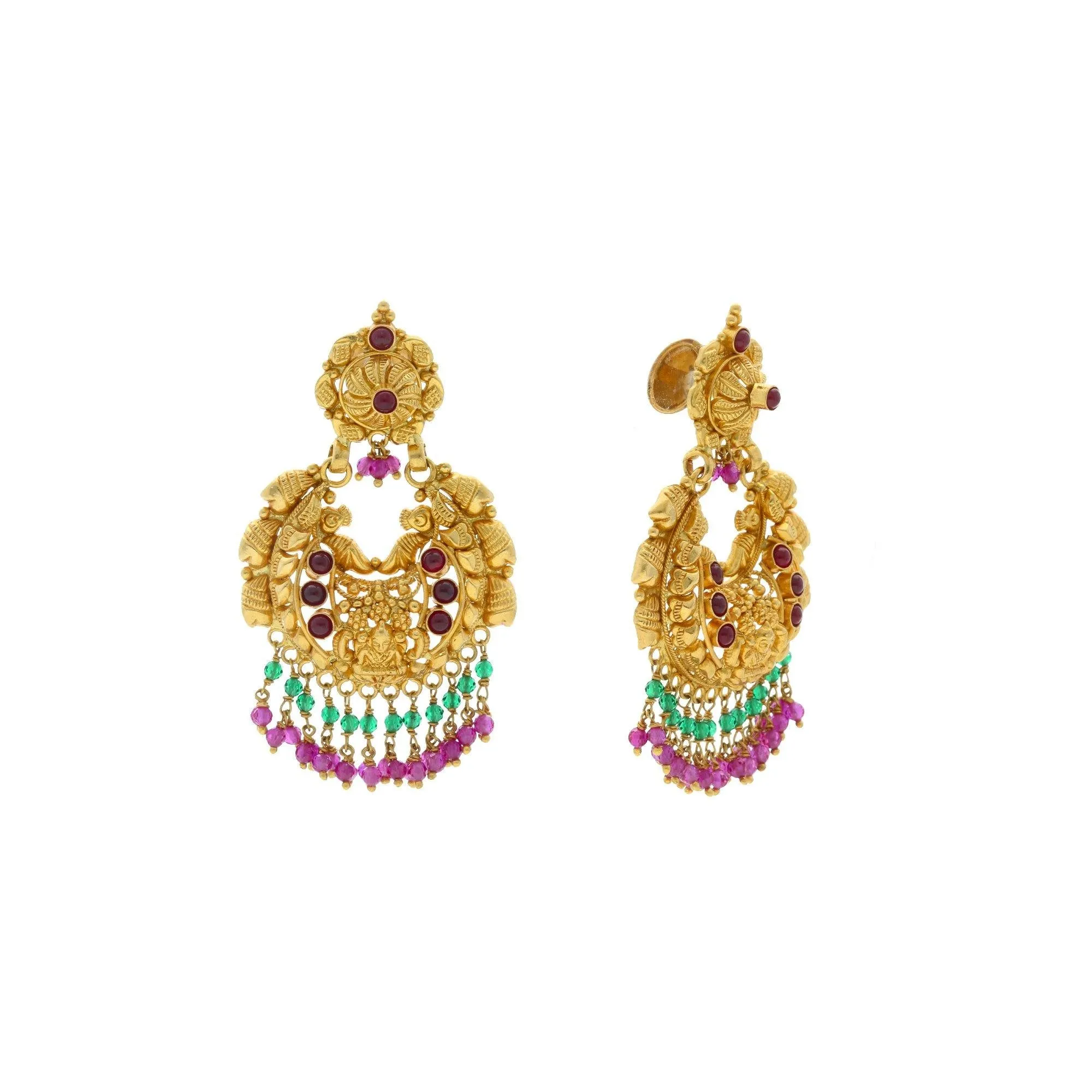 22K Yellow Gold Earrings W/ Ruby and Filgree Art & Splendid Design