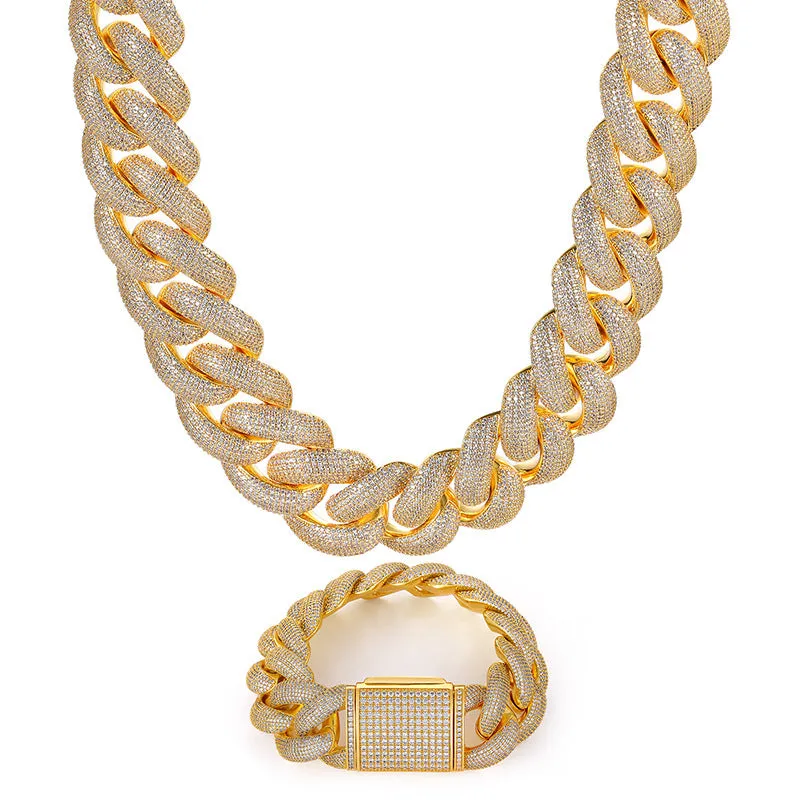 25mm Thick Premium quality Iced Out Cuban Necklace/Bracelet