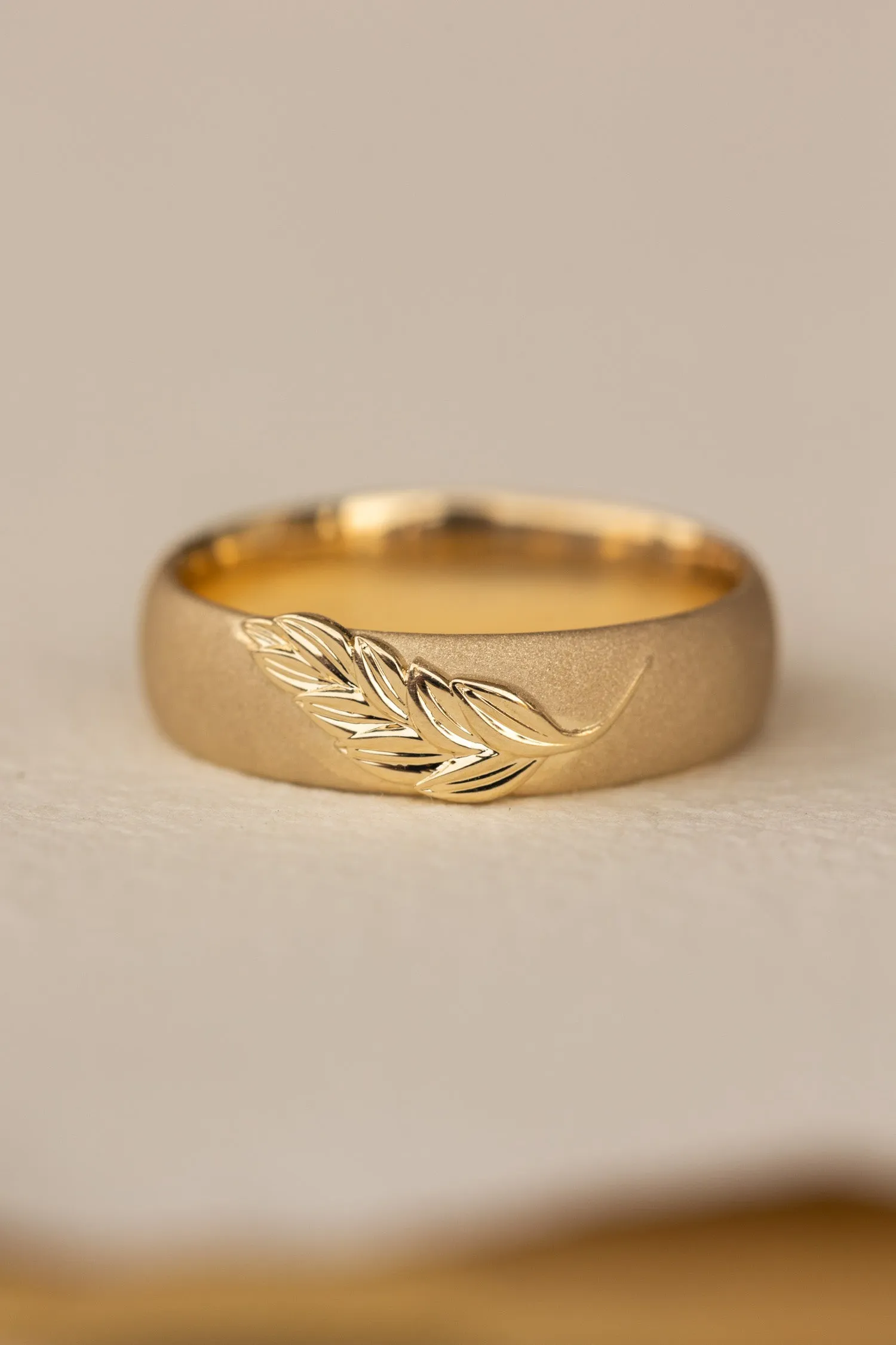 3 instalments payment plan: Palm leaf wedding band, sandblast finish, 6 mm wide