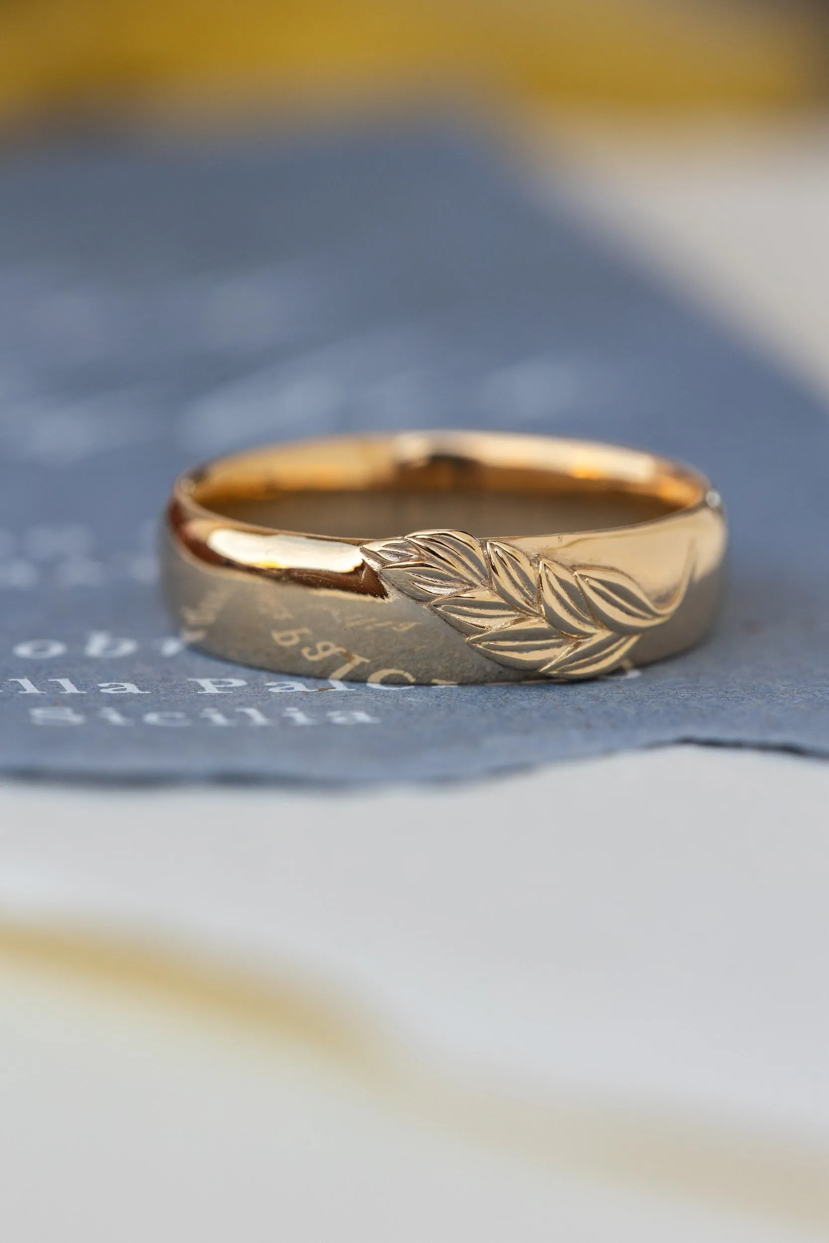 3 instalments payment plan: Palm leaf wedding band, sandblast finish, 6 mm wide