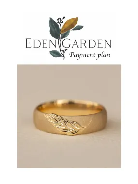 3 instalments payment plan: Palm leaf wedding band, sandblast finish, 6 mm wide