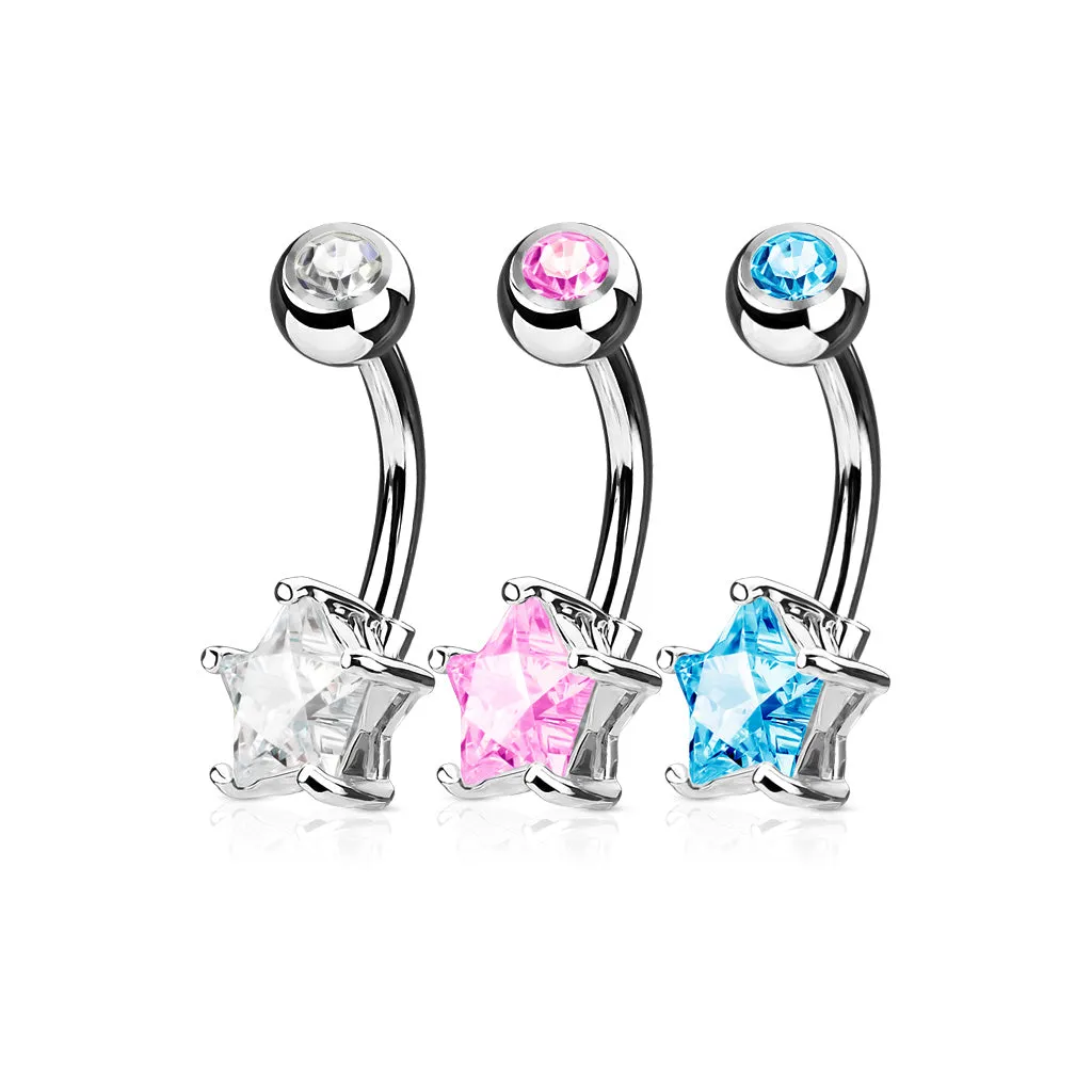 3 Piece Value Pack Star CZ Prong Set 316L Surgical Steel WildKlass Belly Button Navel Ring Pack