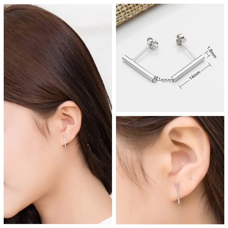 925 Sterling Silver Minimalist Round Bar Stud Earrings