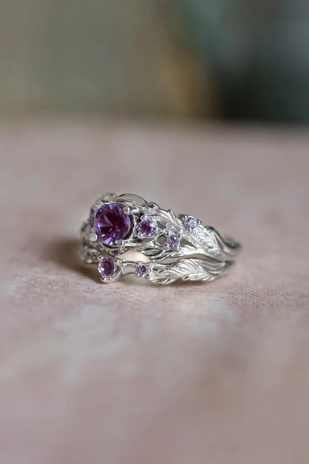 Alexandrite ring set for engagement / Japanese Maple