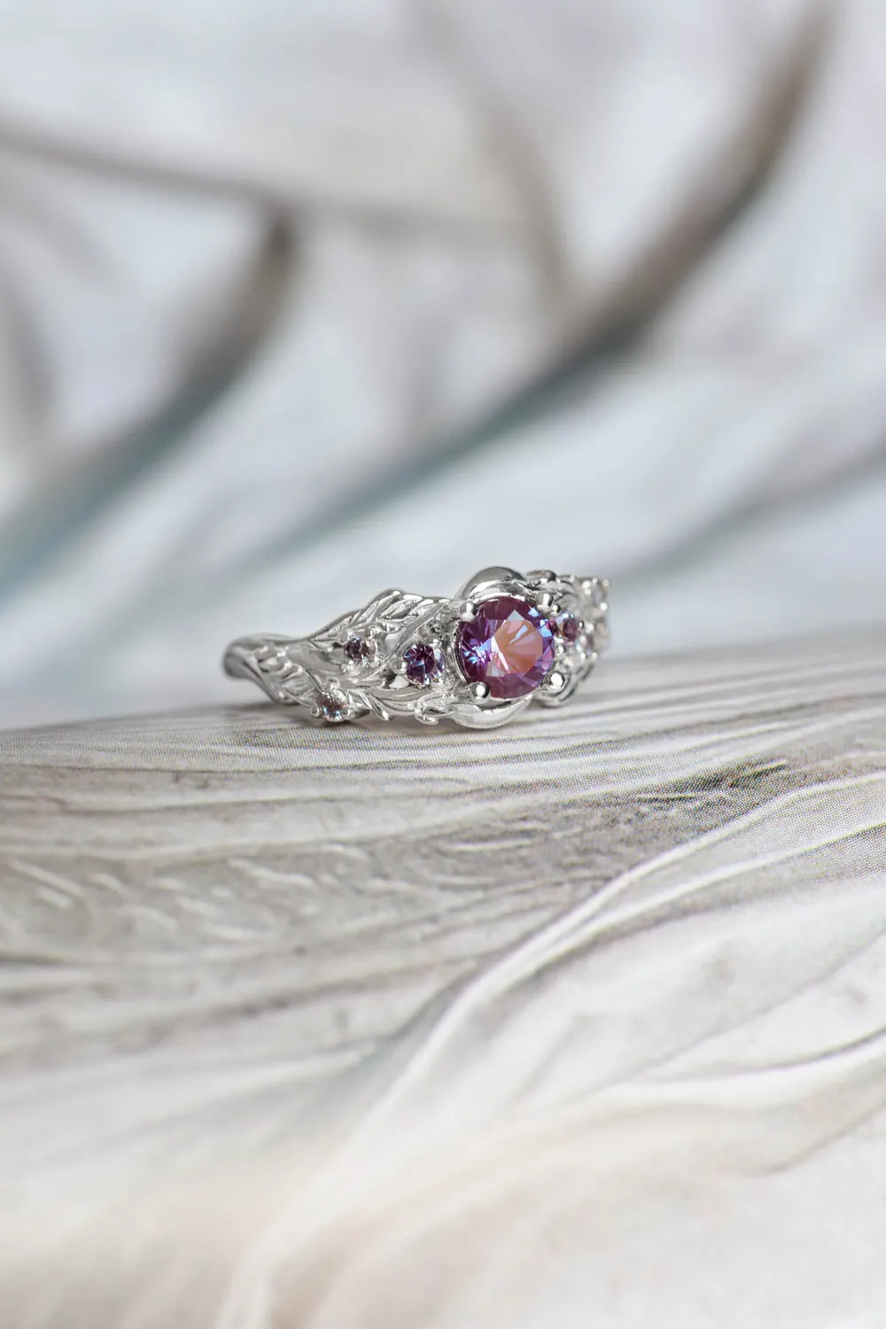 Alexandrite ring set for engagement / Japanese Maple