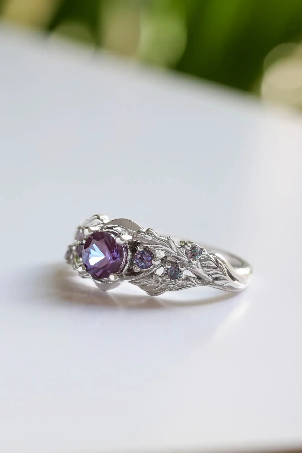 Alexandrite ring set for engagement / Japanese Maple