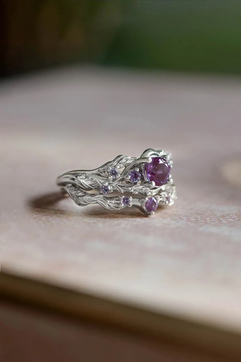 Alexandrite ring set for engagement / Japanese Maple