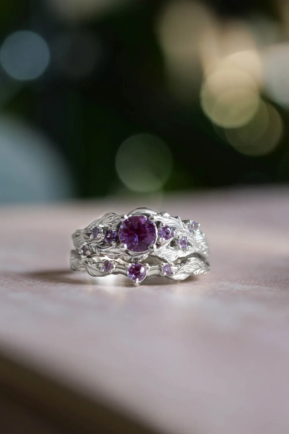 Alexandrite ring set for engagement / Japanese Maple