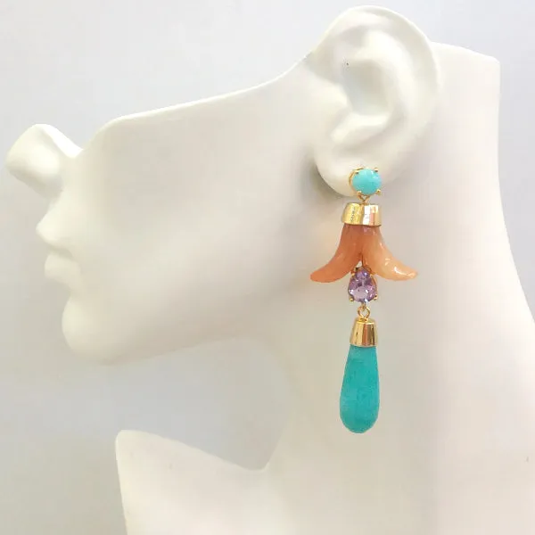 Amazonite Stud with Carnelian, Amethyst and Amazonite Twinset Earrings