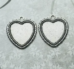 Antique Silver 25mm Heart Pendant Settings Bezels (2) - L1107