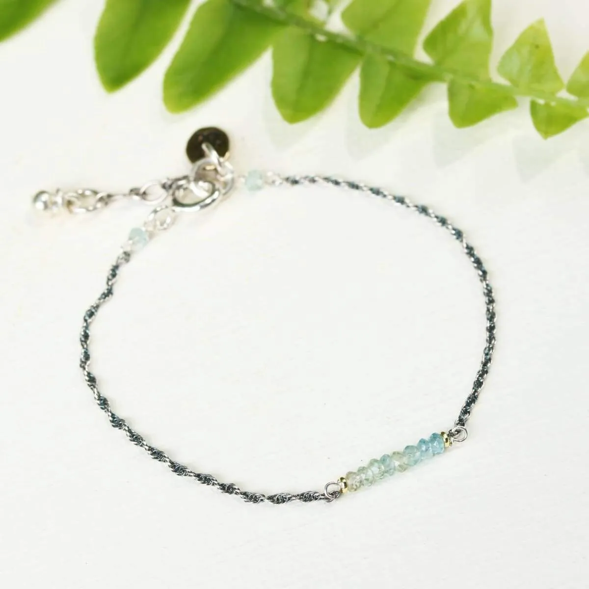 Aquamarine bracelet with oxidized sterling silver chain