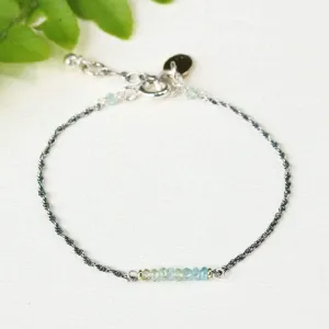 Aquamarine bracelet with oxidized sterling silver chain