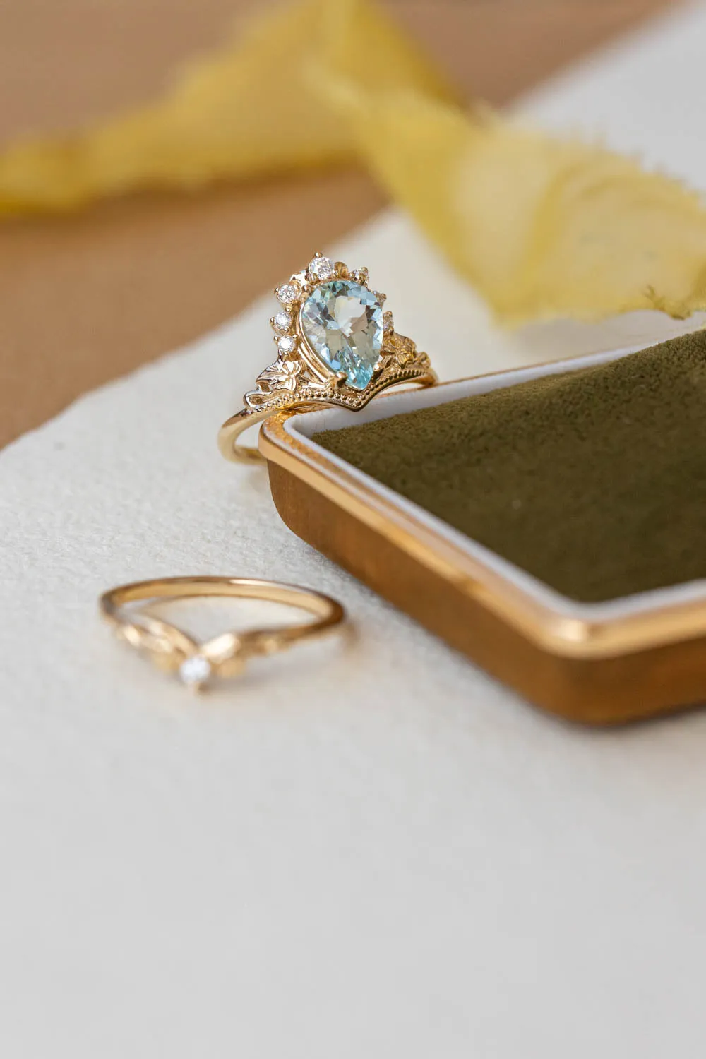 Aquamarine engagement ring, yellow gold proposal ring with diamond crown / Ariadne