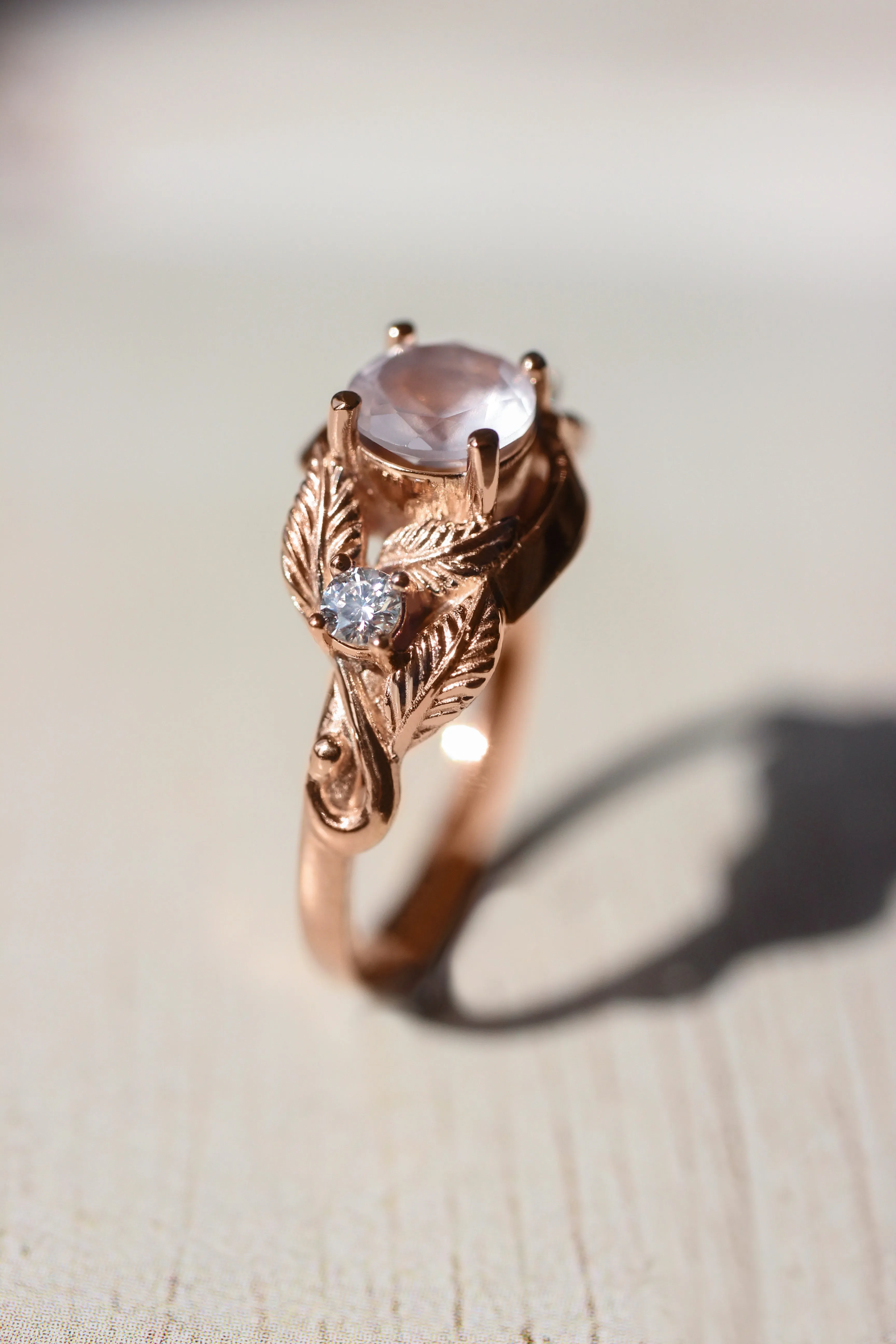 Azalea | custom ring setting, three gemstones ring, 6 mm central, 2.5 mm sides