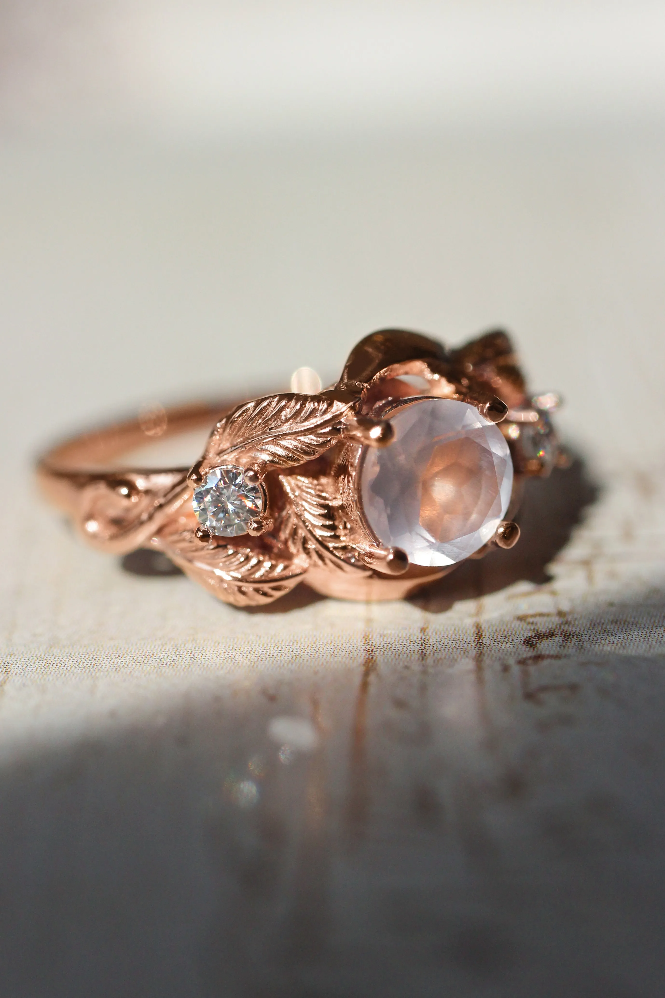 Azalea | custom ring setting, three gemstones ring, 6 mm central, 2.5 mm sides