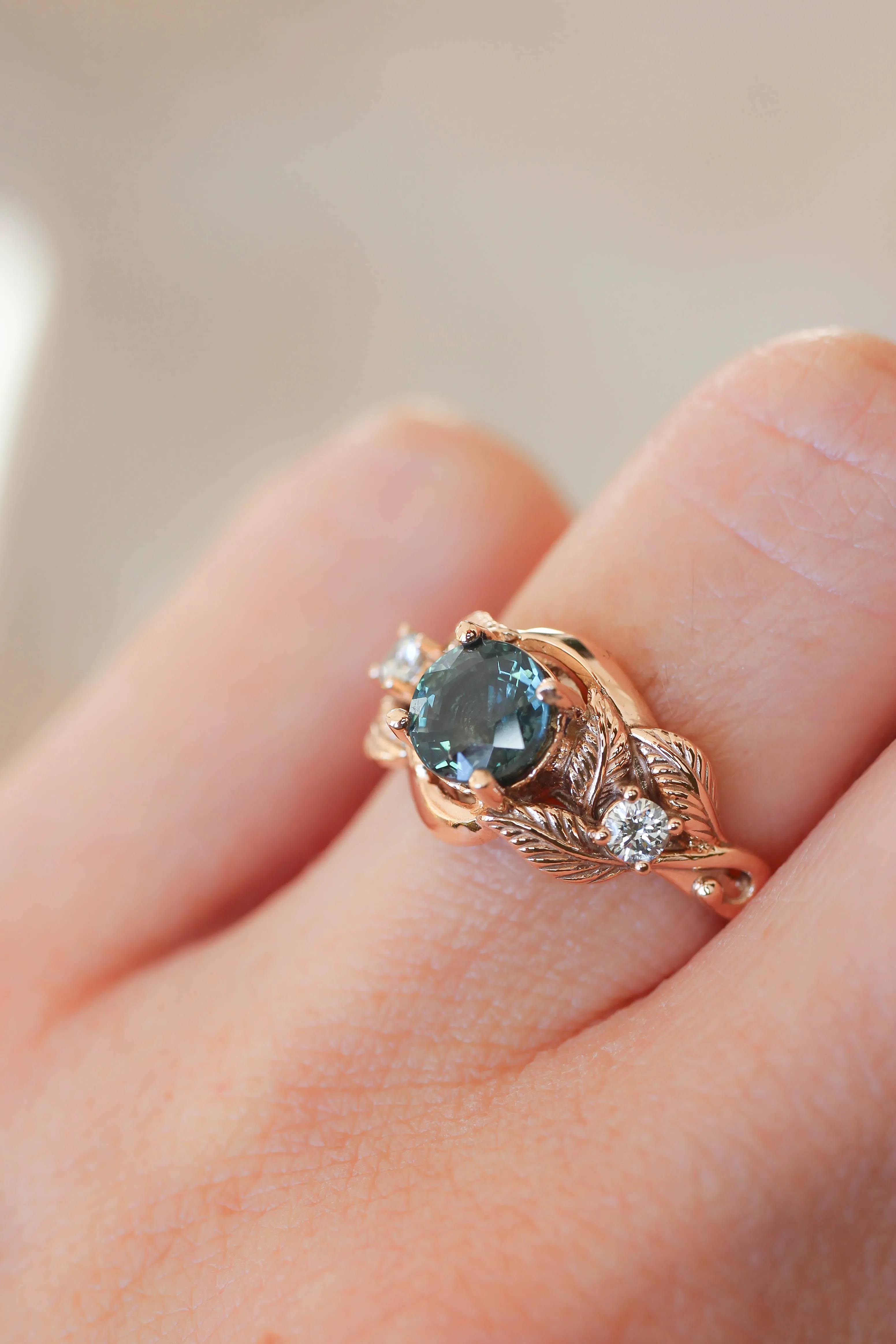 Azalea | custom ring setting, three gemstones ring, 6 mm central, 2.5 mm sides