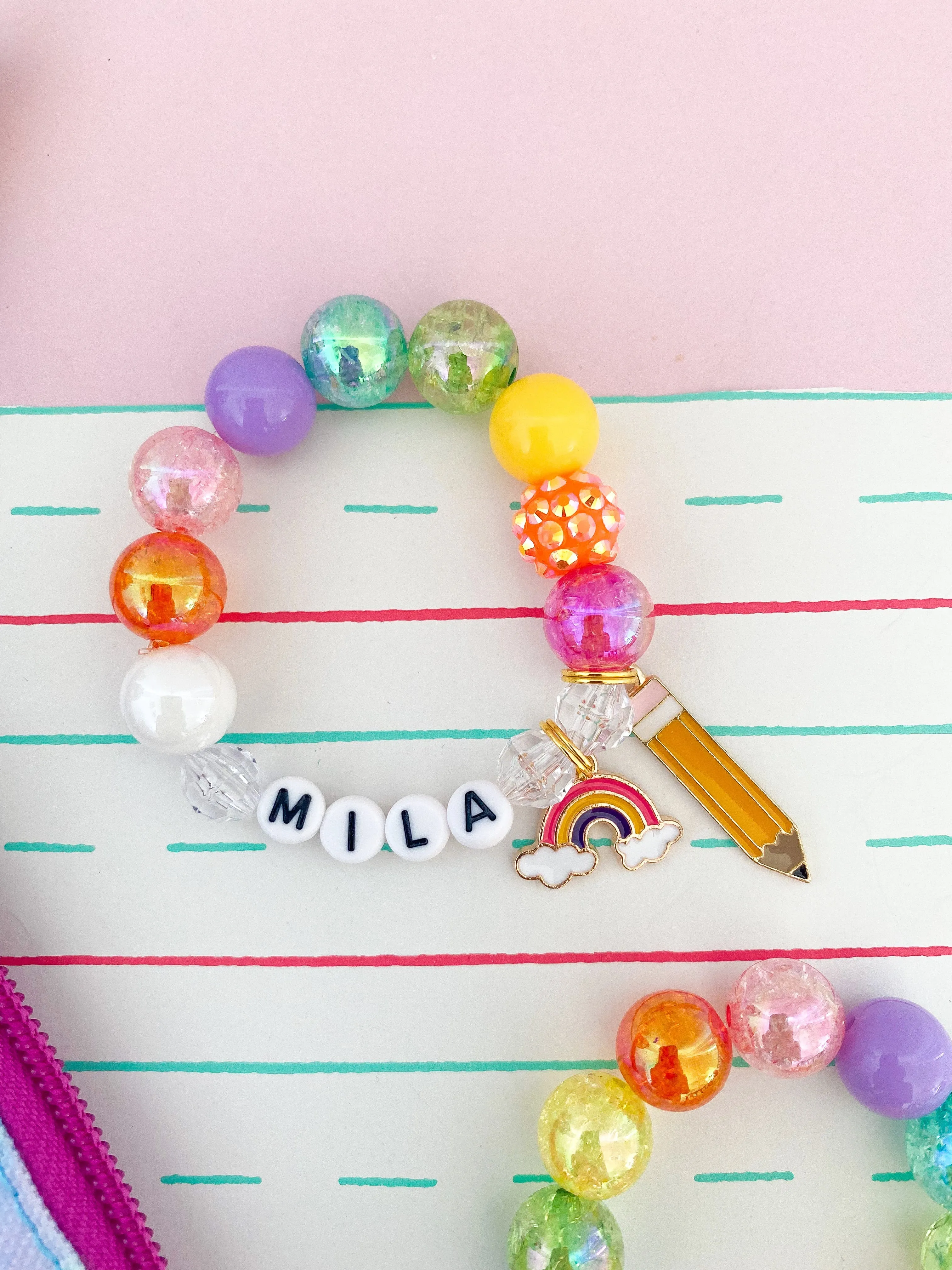 Back to School - Rainbow #2 Charm Bracelet - Customizable