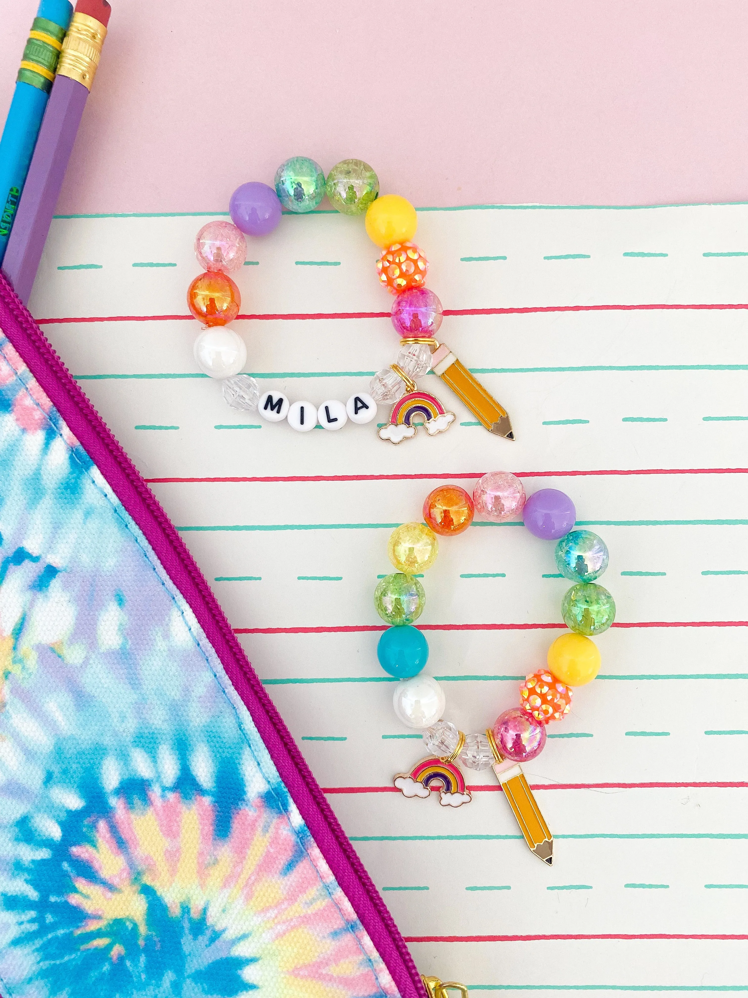 Back to School - Rainbow #2 Charm Bracelet - Customizable