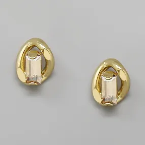 Baguette Stone Metal Link Stud Earrings