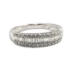 Baguette with Round Sides Half Eternity Diamond Ring, Wedding Band for Women 18K White Gold