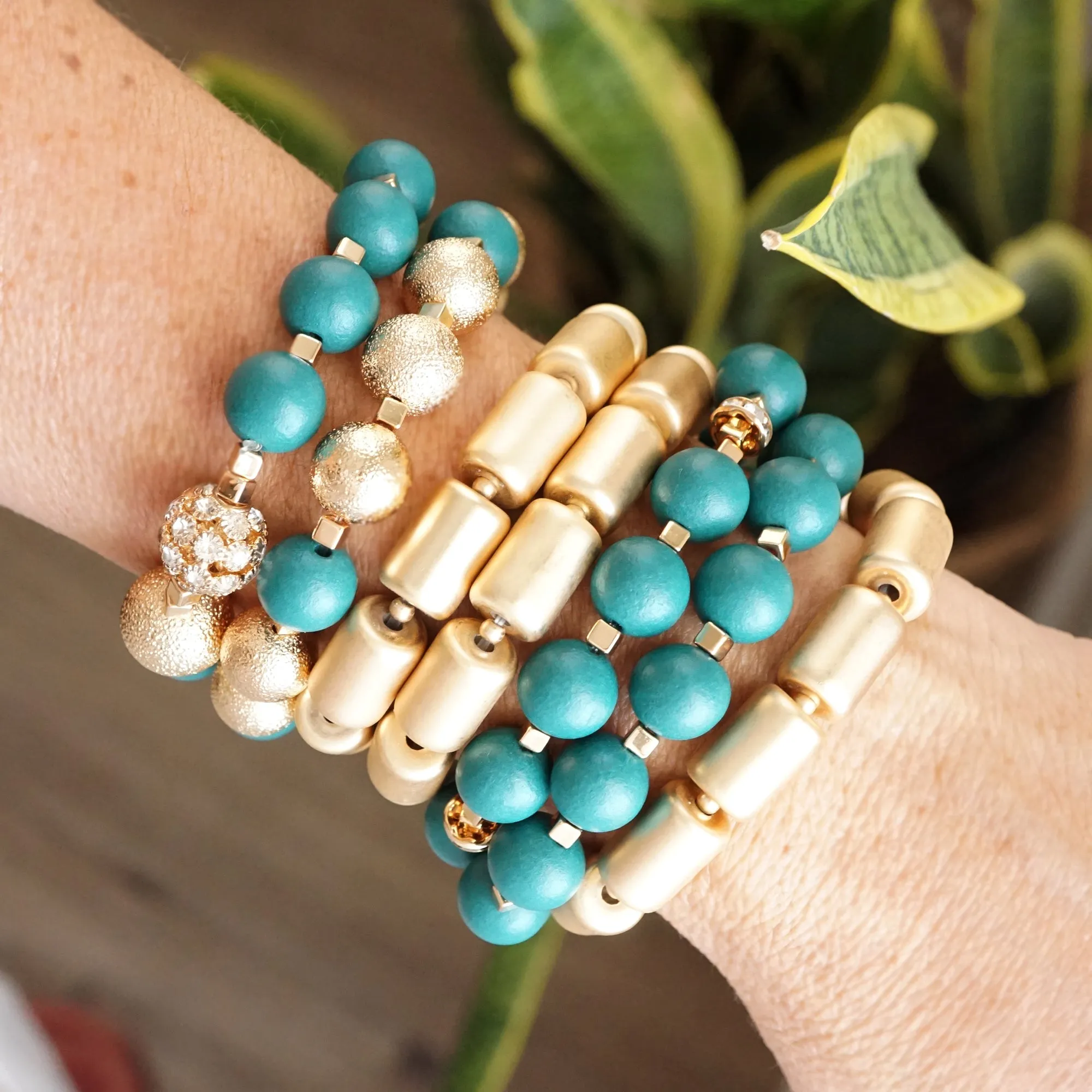 Beaded bracelets set chunky golden beads