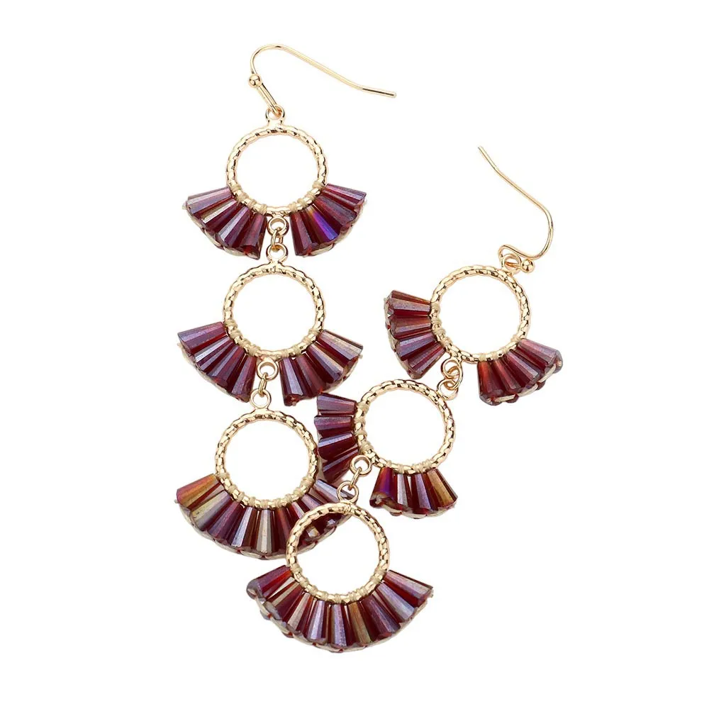 Beaded Triple Hoop Dropdown Dangle Earrings