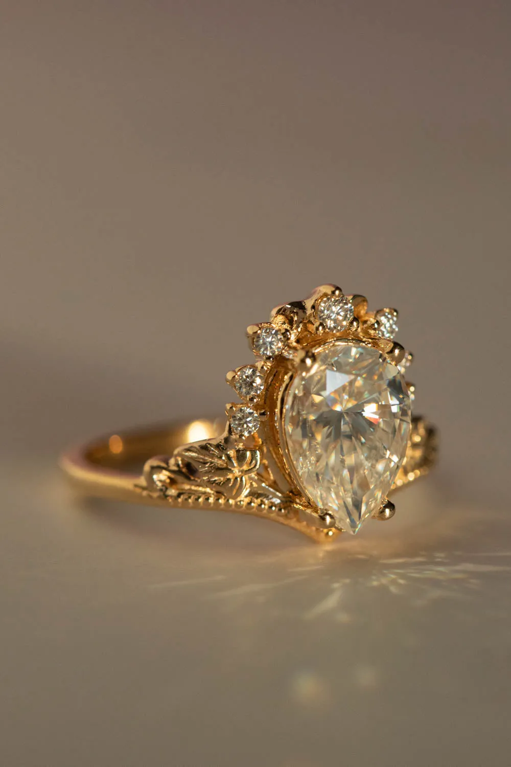 Big pear moissanite engagement ring, 2.35 carat gemstone gold proposal ring / Ariadne