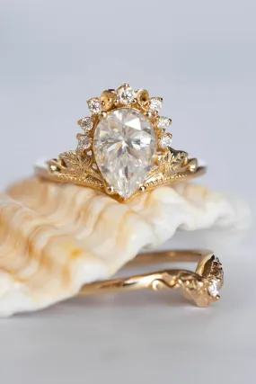 Big pear moissanite engagement ring, 2.35 carat gemstone gold proposal ring / Ariadne